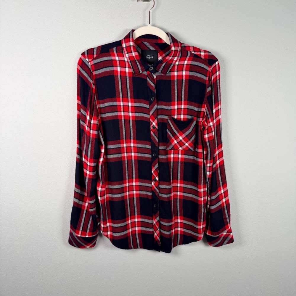 Rails Hunter Plaid Shirt Twilight Cherry White Rayon Small Soft Flannel